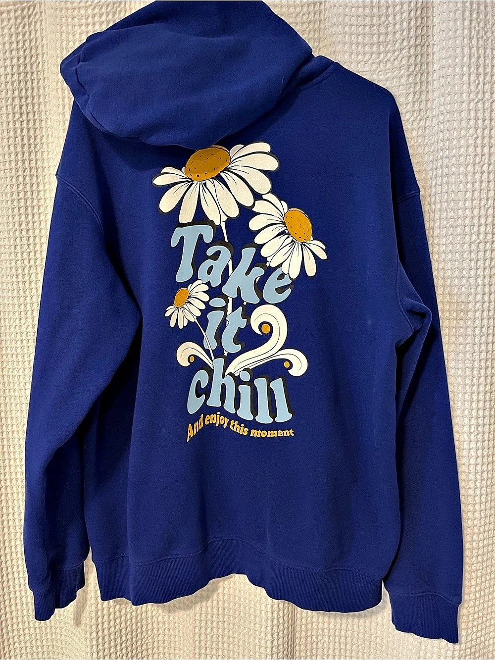 H&M Loose Fit Printed Hoodie Floral Graphic Blue
